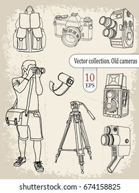 Vector set. Photographer. Retro Cameras