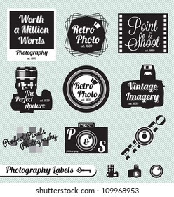 Vector Set: Photography and Camera Labels and Stickers with Silhouette Elements