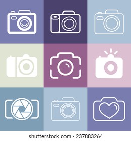 Vector set of photography and camera logos and signs - line icons set