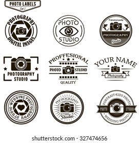 Vector set of photography and logo templates. Photo studio logotypes and design elements. Labels, emblems, badges and icons in vintage style. 