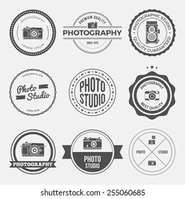 vector set of photography studio logos, badges and labels. logotype design elements