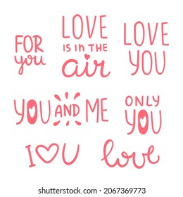 Vektorgrafik von Phrasen über Liebe. Text und Schrift