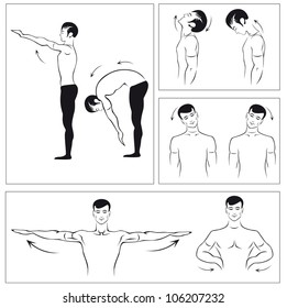 Vector set of physical exercises to relax the spine