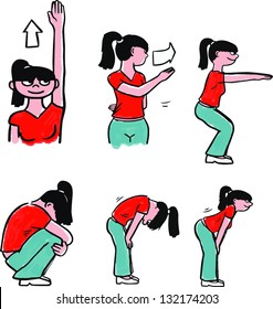 Vector set of physical exercises to strengthen the spine