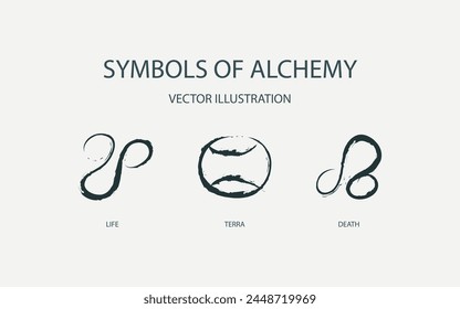 Vector set pictogram elements constellation illustration for ancient alchemy: life, terra and death. Astrological designations, aspects for astrologer. the meaning of the planets, study of astrology.