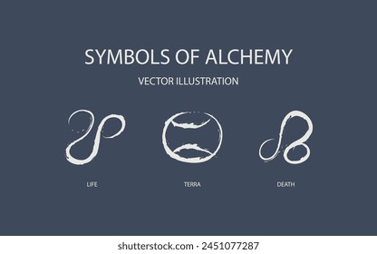 Vector set pictogram elements constellation illustration for ancient alchemy: life, terra and death. Astrological designations, aspects for astrologer. the meaning of the planets, study of astrology. 