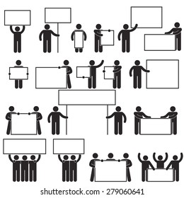 Vector Set Pictograms Holding Empty Blank Poster Signboards Icons