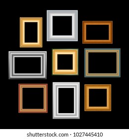 Vector set of picture frames on dark background.
