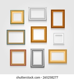 Vector set of picture frames on white wall.