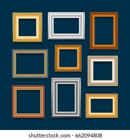 Vector set of picture frames on blue background.