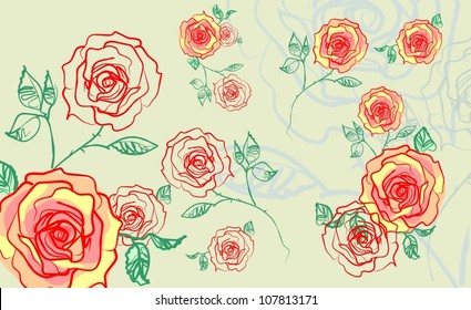 VECTOR  set with a picture of roses