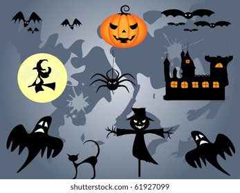 Vector set of pictures about Halloween.