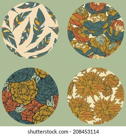 Vector set with pictures of flowers and feathers, in soft pastel colors. 