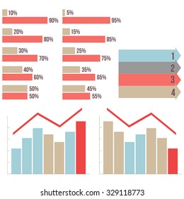 vector set of pie diagrams, graphs, growth and fall graphics and