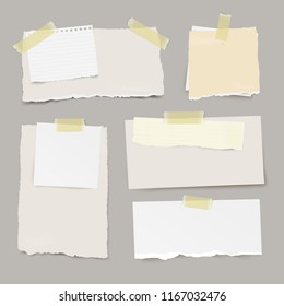 Vector set of pieces ripped note papers with different size and color, with sticky yellow tape.