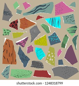 Vector set. Pieces of torn paper with abstract texture for collage.