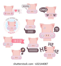 Vector set of pig emoticons. Animal collection.