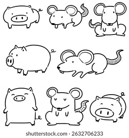 vector set of pig and rat