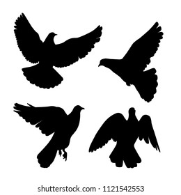 Vector set of pigeons silhouette.