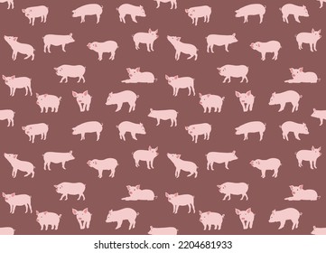 Conjunto vectorial de cerdos. Animal lindo con piel rosa, hocico plano, ilustración vectorial.