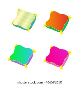 Vector set of pillows isolated on white background. Yellow, red, purple, green pillowcases.