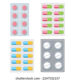 Vector set of pills and capsules. Medicinal products. Health care and medicine.