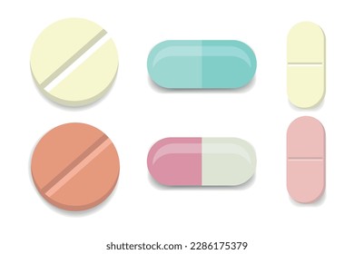 Vektorset mit Tabletten und Kapseln. Arzneimittel-Symbole.