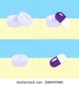 vector set of pills in different packaging in the style of flat