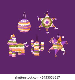  Vector set of pinatas. Elements of Mexican culture. Vector illustration