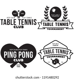 vector set of ping pong logos, emblems and design elements. table tennis logotype templates and badges. Vintage vector illustration.