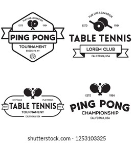 Conjunto de Vector de logotipos, emblemas y Elementos de diseño de ping pong. Plantillas e insignias de logotipos de tenis de mesa. Ilustración vectorial de Antiguas.