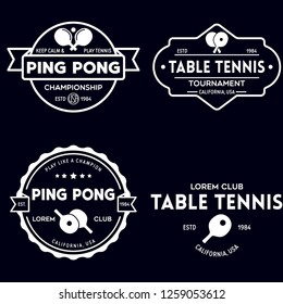 vector set of ping pong logos, emblems and design elements. table tennis logotype templates and badges. Vintage vector illustration.