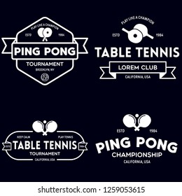 vector set of ping pong logos, emblems and design elements. table tennis logotype templates and badges. Vintage vector illustration.