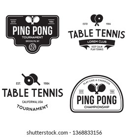 vector set of ping pong logos, emblems and design elements. table tennis logotype templates and badges. Vintage vector illustration.