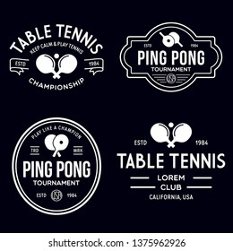 vector set of ping pong logos, emblems and design elements. table tennis logotype templates and badges. Vintage vector illustration.