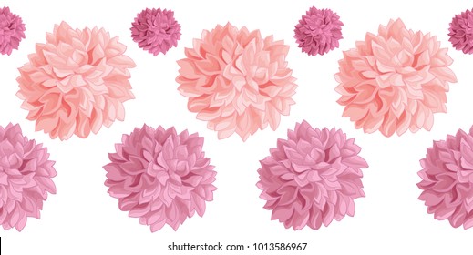 Vector Set of Pink Birthday Party Paper Pom Poms Set Horizontal Seamless Repeat Border Pattern. Great for handmade cards, invitations, wallpaper, packaging, nursery designs.