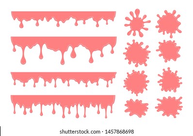 Vector Set of Pink Bubble Gum Drops and Splash Stains