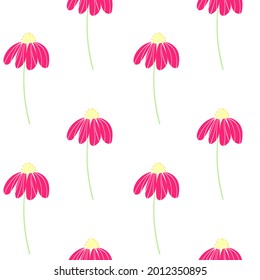 vector set of pink chamomile flowers on white background summer spring autumn seamless pattern