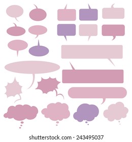 Vector Set of  Pink Flat Comics  Bubbles. Talk and Think