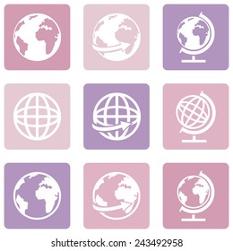 Vector Set of Pink Globe Icons