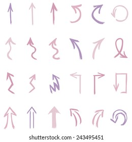 Vector Set of Pink  Hand Drawn Arrows