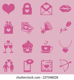 Vector Set of Pink Icons for Valentine Day