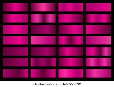 Vector set pink metallic gradients  swatches collection  shiny gradient set black background  metal texture