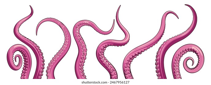 A vector set of pink octopus tentacles. Underwater monster graphic