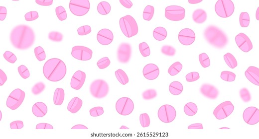Vector Set of Pink Pills. Circle Pink Tablets Seamless Background. Medical Pattern.