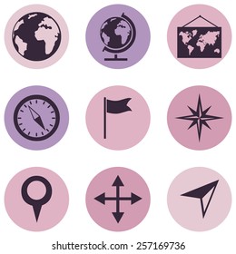 Vector Set of Pink and Purple Geography  Icons