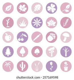 Vector Set of Pink and Purple Plants  Icons