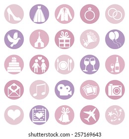 Vector Set of Pink and Purple Wedding Icons
