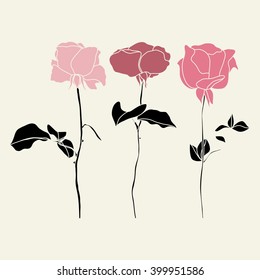 Vector set of pink and red roses illustration