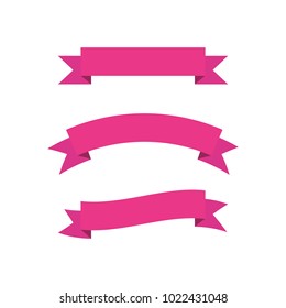 Vector set of pink ribbon banners in flat design.